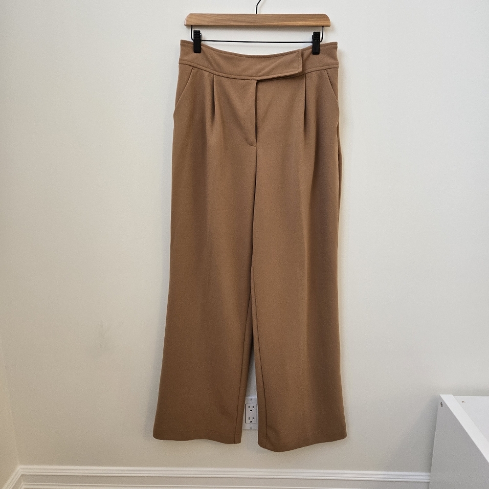 Tahari Camel Wide Leg Dress Pants Size 10 High Waist Cropped‎ Trousers